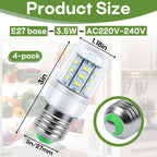 4 Pcs E27 KEI D34L Refrigerator Light Bulb, Compatible with Frigidaire