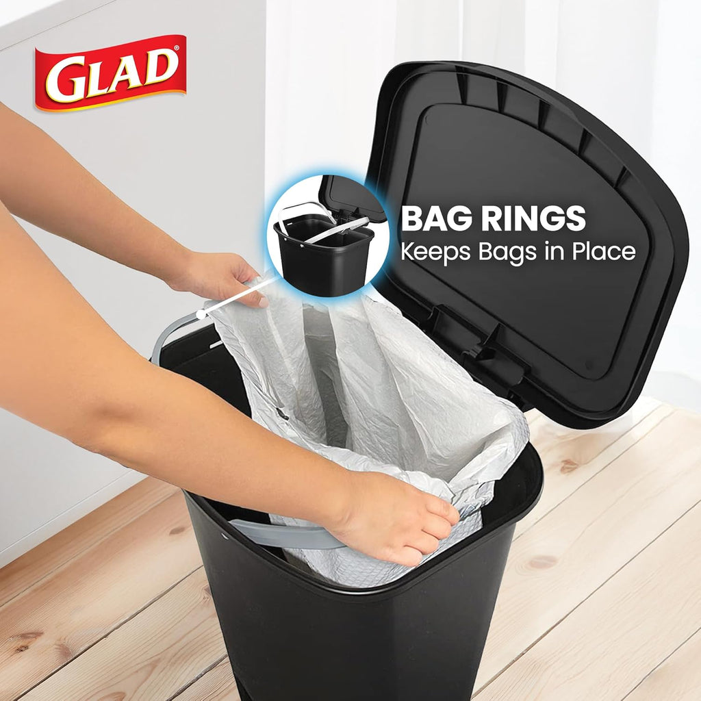 Kitchen Trash Can with Lid, Foot Pedal and Garbage Bag Rings, 13 Gal, Black