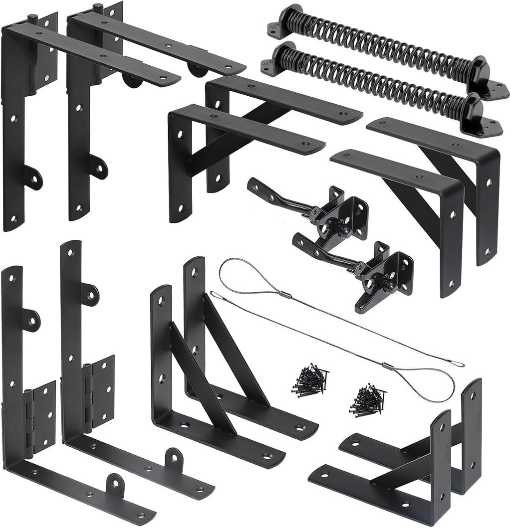 Fence Gate Kit Gate Hardware, 2 Set Anti Sag Gate Kit Gate Frame Cornor Brackets Kit with Self Closing Gate Springs
