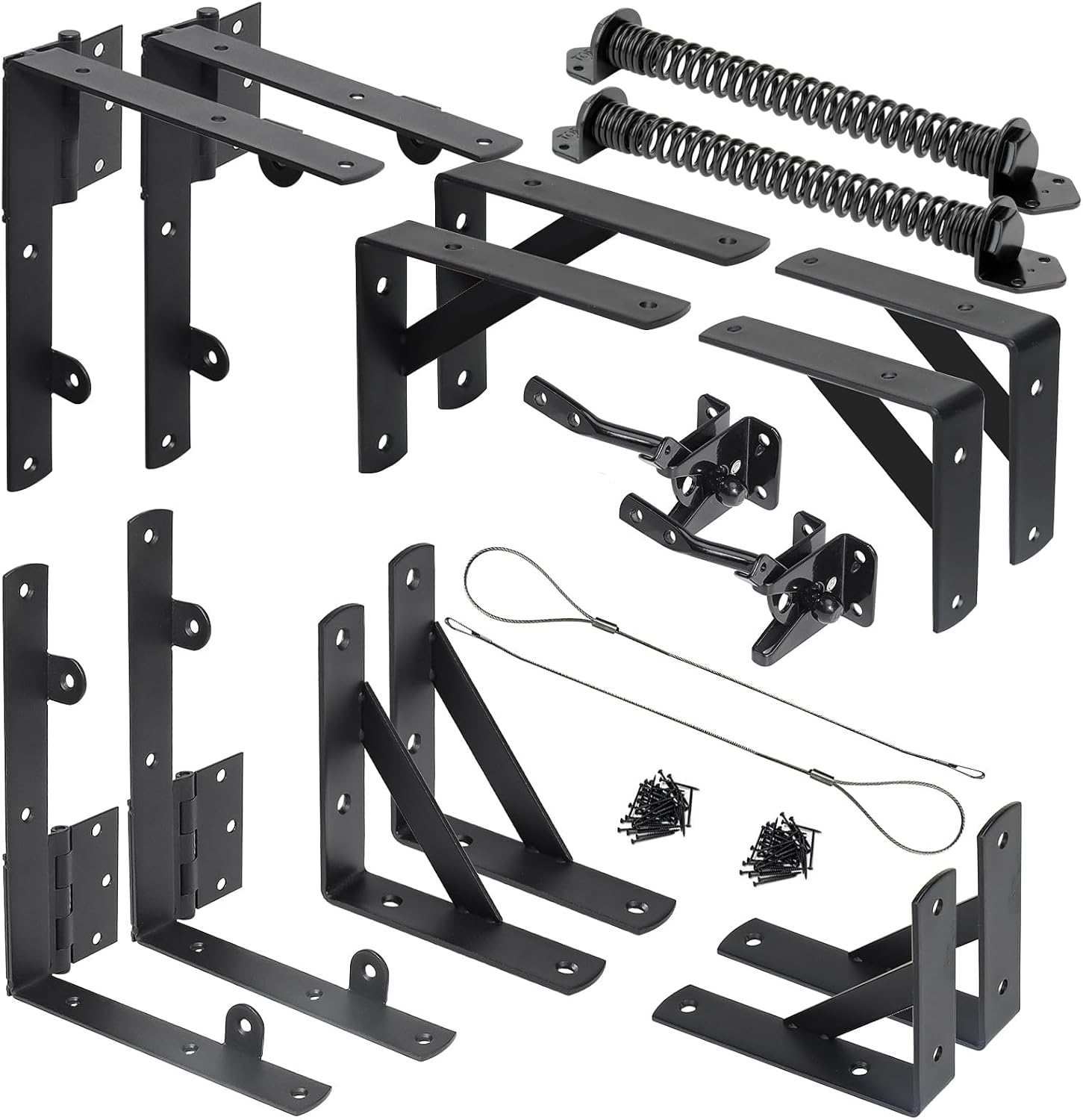Fence Gate Kit Gate Hardware, 2 Set Anti Sag Gate Kit Gate Frame Cornor Brackets Kit with Self Closing Gate Springs