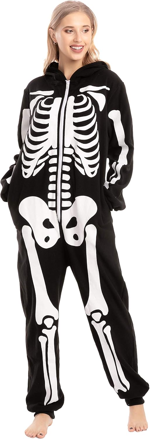Halloween Skeleton Costume, Unisex Skeleton Costume Jumpsuit for Adult Halloween Themed Parties