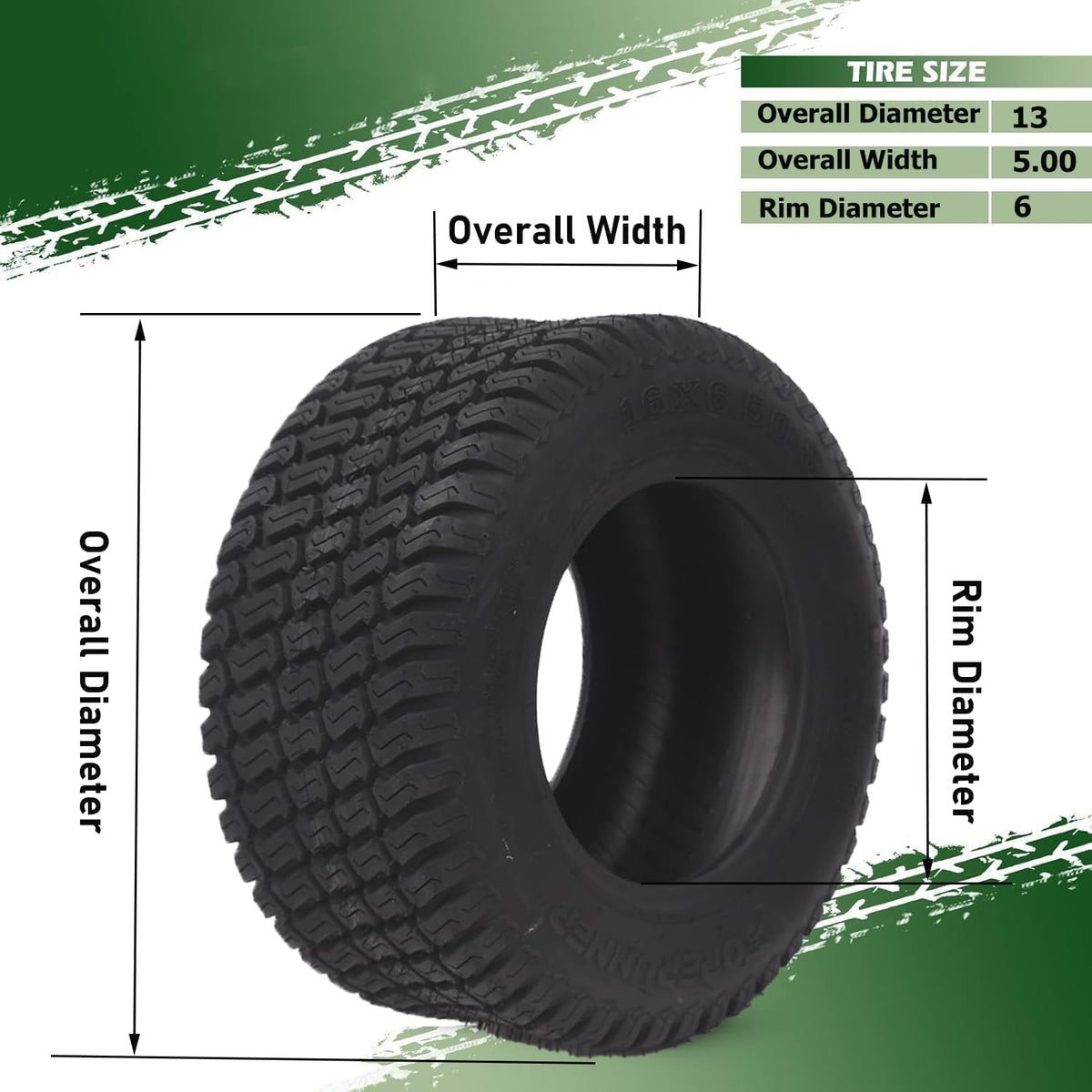 13x5.00-6 Lawn Mower Tires (Set of 2), 4Ply Tubeless Turf Tires for Riding Mower Garden Tractor, Turf Saver Lawn