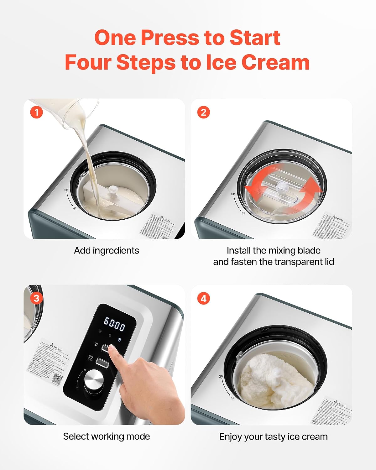 Automatic Ice Cream Maker with Built-in Compressor, 1.5 Quart No Pre-freezing Gelato Maker, Electric Sorbet-Maker, 3