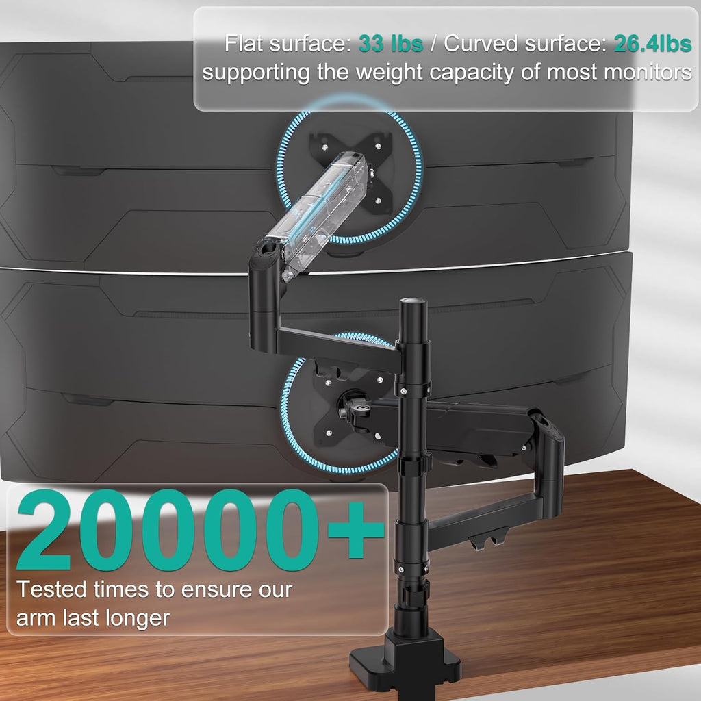 Vertical Dual Monitor Mount for 17-49 inch Curved Screens，up to 33 lbs | Heavy Duty Stacked Ultrawide Monitor Arm