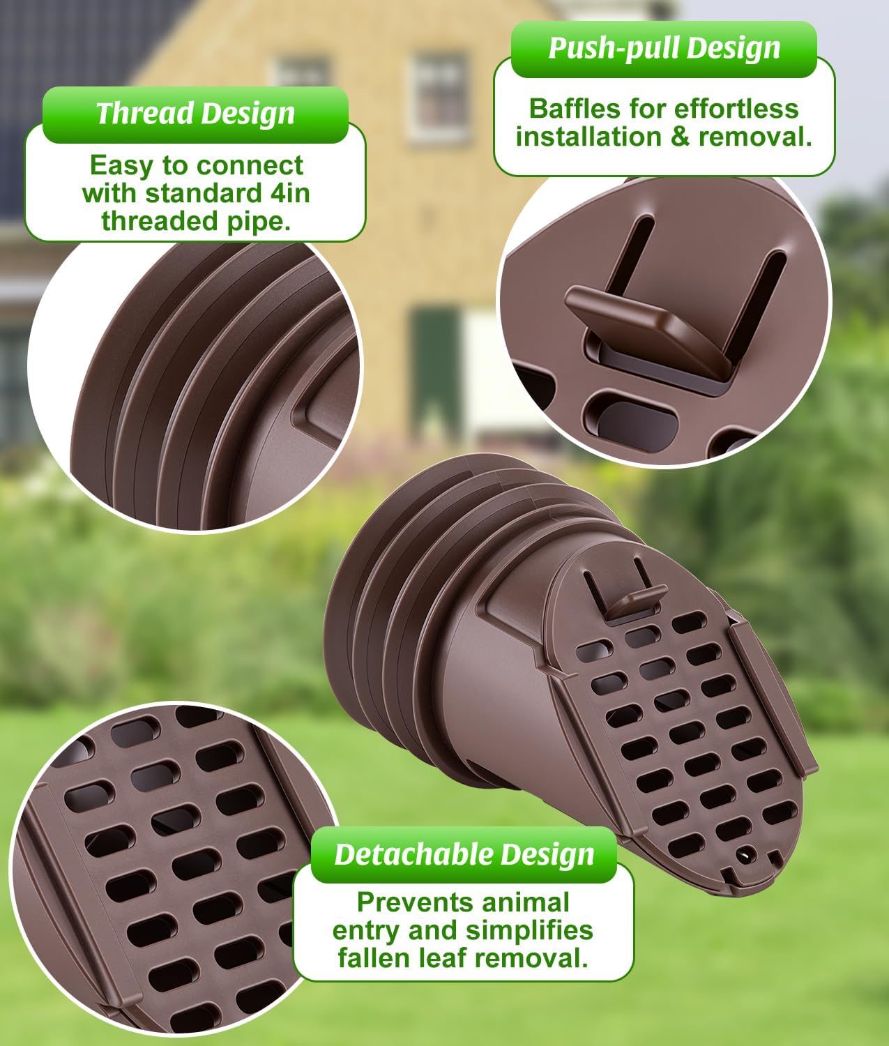Rain Gutter Downspout Extension Hose Guard, Drain Downspout Extender Outlet Filter and Leaf Guard, for Standard 4''