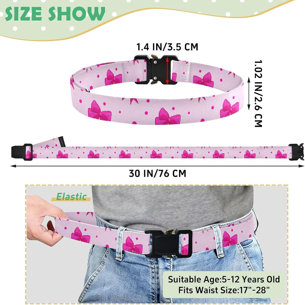 Bow Tie Adjustable Kids Elastic Belts, Girls Boys Stretch Waist Belt with Aluminum Alloy Buckle