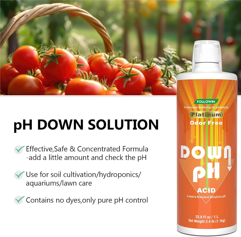 pH Down for Plants, Hydroponic, Soil Gardens & Aquariums | Concentrated Liquid pH Adjuster, Makes Balanced Nutrient
