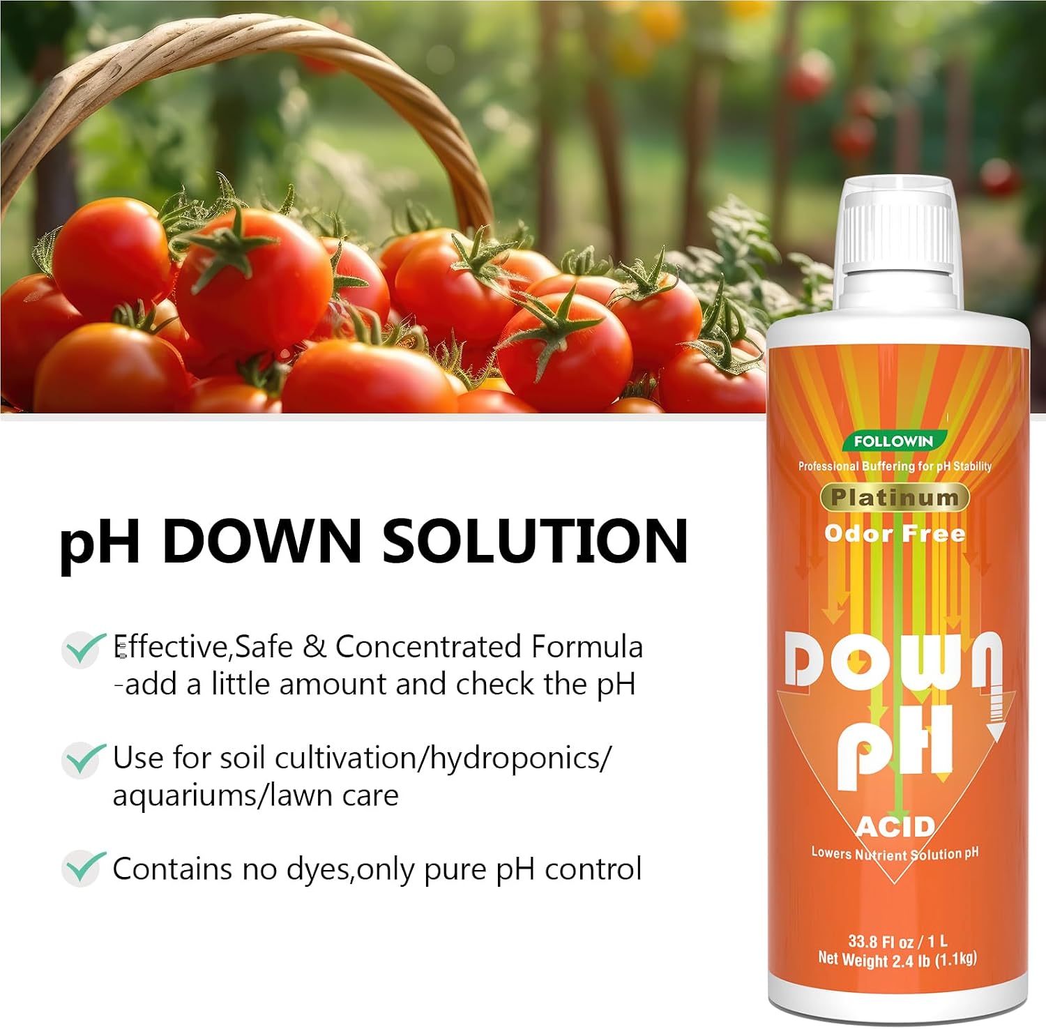 pH Down for Plants, Hydroponic, Soil Gardens & Aquariums | Concentrated Liquid pH Adjuster, Makes Balanced Nutrient