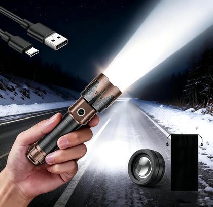 Rechargeable Flashlight High Lumens with Ignition Lens,4000mAh Fire-Starting Tactical Flashlight,Emergency Survival