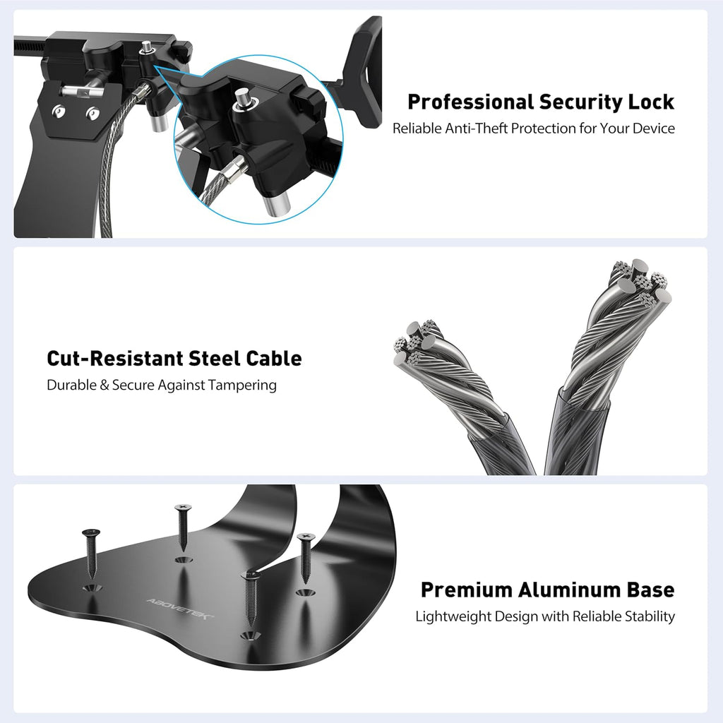 Anti-Theft iPad Kiosk Stand, 360° Swivel POS Tablet Mount with Security Cable & Key, Fits 7–13-inch iPad & Samsung