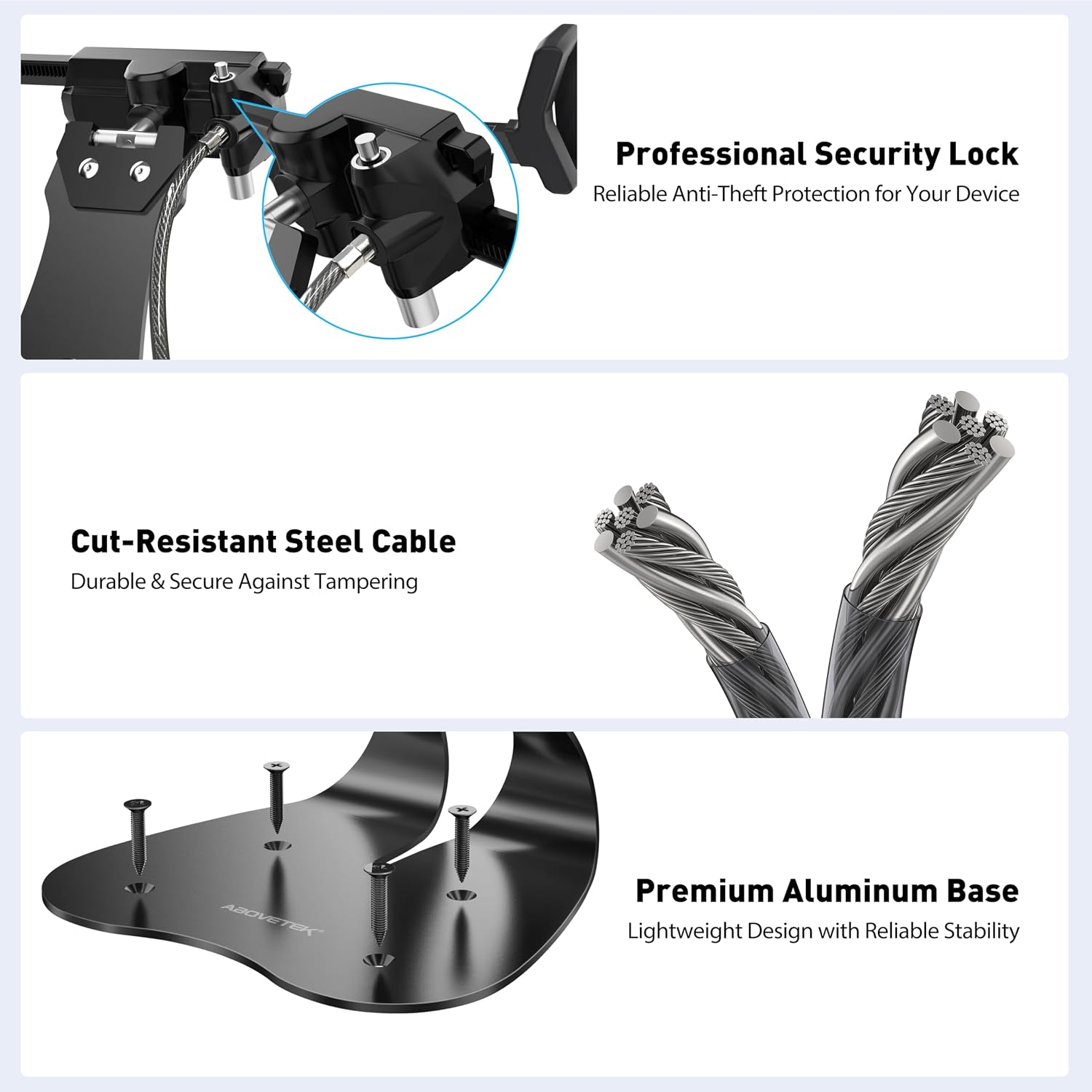 Anti-Theft iPad Kiosk Stand, 360° Swivel POS Tablet Mount with Security Cable & Key, Fits 7–13-inch iPad & Samsung