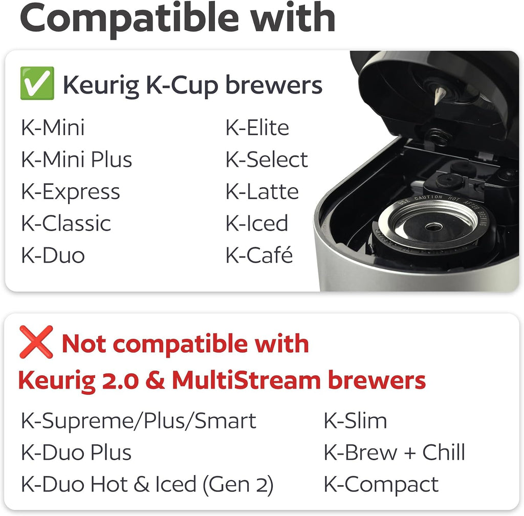 2-Pack 304 Stainless Steel Reusable K-Cup Pods Coffee Filters for Keurig K-Express, K-Elite, K-Duo, K-Mini, Mini