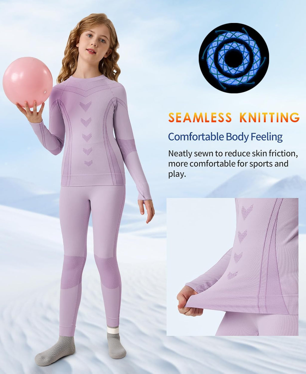 Thermal Underwear for Kids Boys Girls Long Johns Set Base Layer | Unisex, Seamless, Athletic, Breathable, Quick Dry