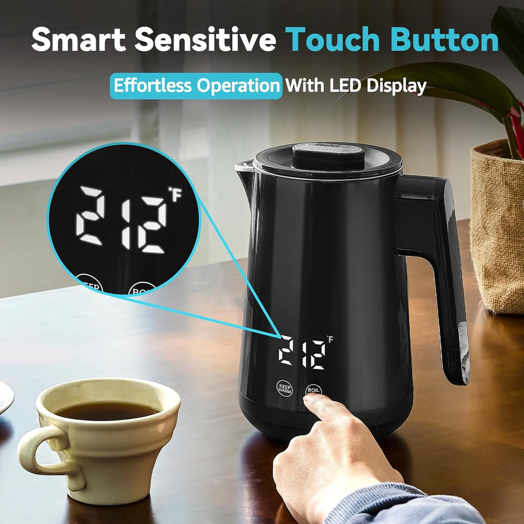 850ml Small Electric Kettle Temperature Control,800W Double Wall Electric Tea Kettle of 304 Stainless Steel,5 Temp