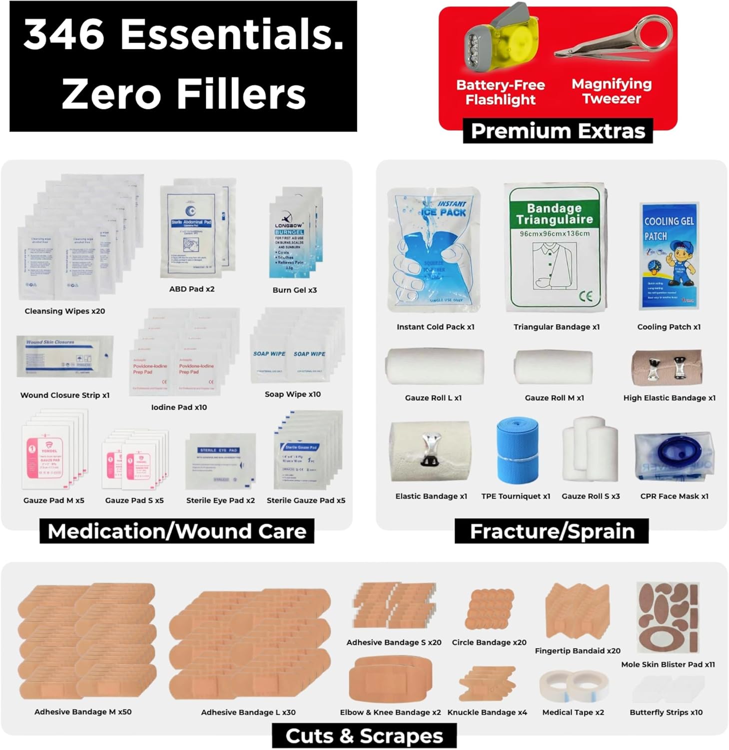 First Aid Kit 346 Piece with Tourniquet | Vital House Physician-Designed Emergency & Trauma Supplies for Home, Car