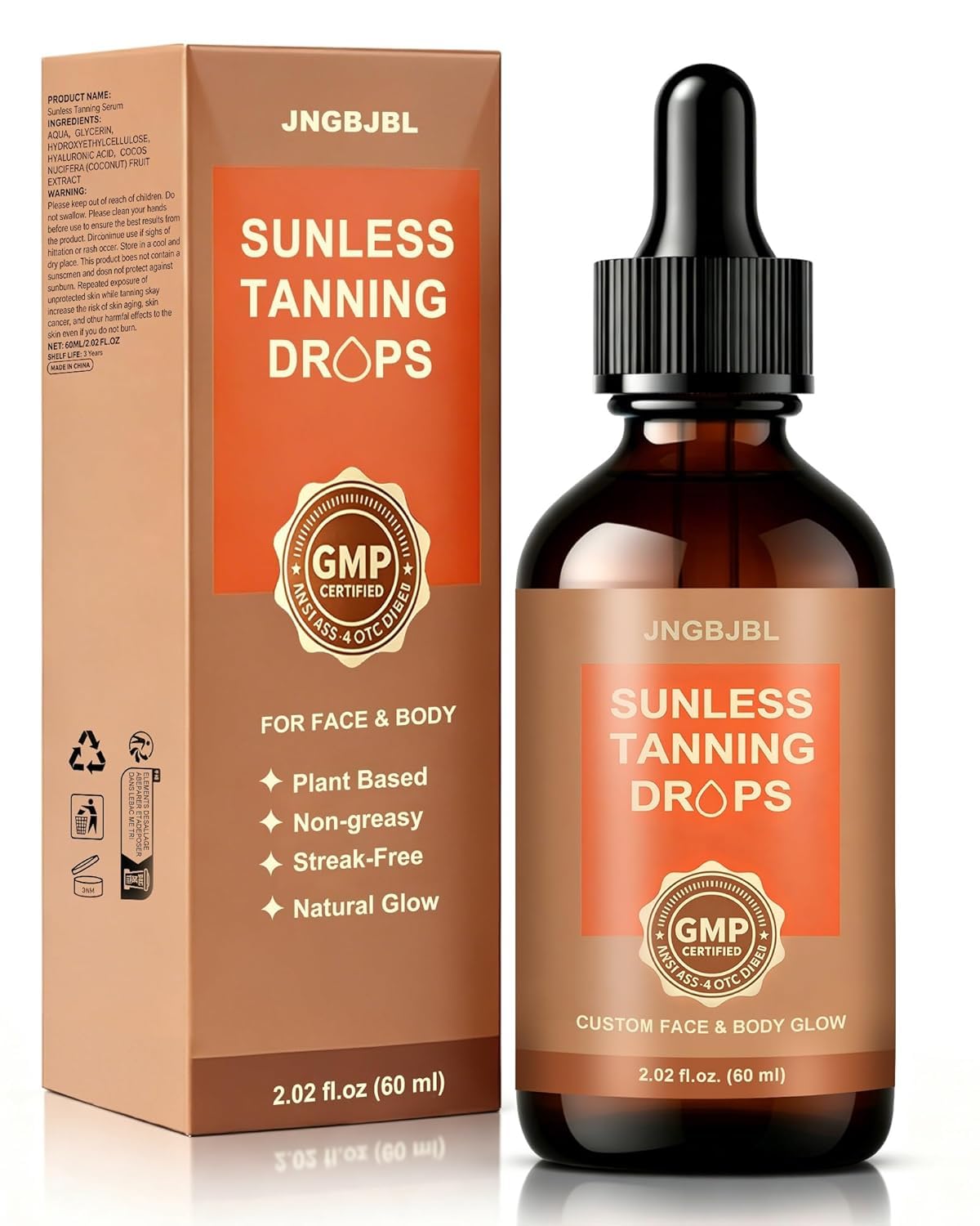 Sunless Tanning Drops for Face & Body, Plant Based Self Tanner Drops, Customizable Glow Bronzing Serum, Streak-Free