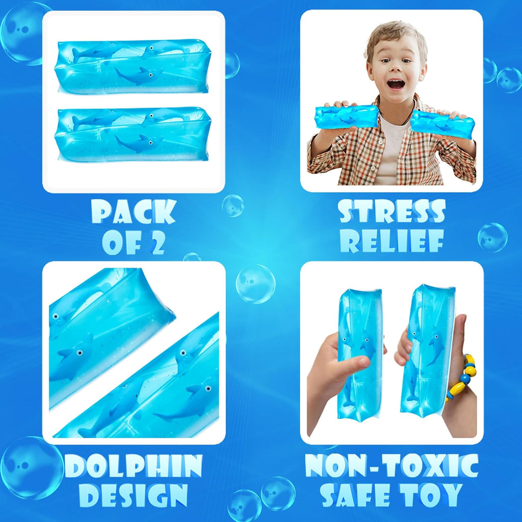 Dolphin Water Wiggler Toys (2-Pack) Water Snake Sensory Fidget Toys | Slippery Water Tubes for Kids, Birthday Party