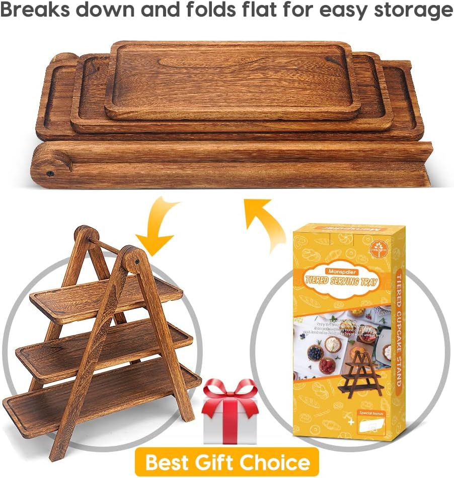 Wood 3 Tier Serving Tray Three Tiered Cupcake Stand Serving Platter