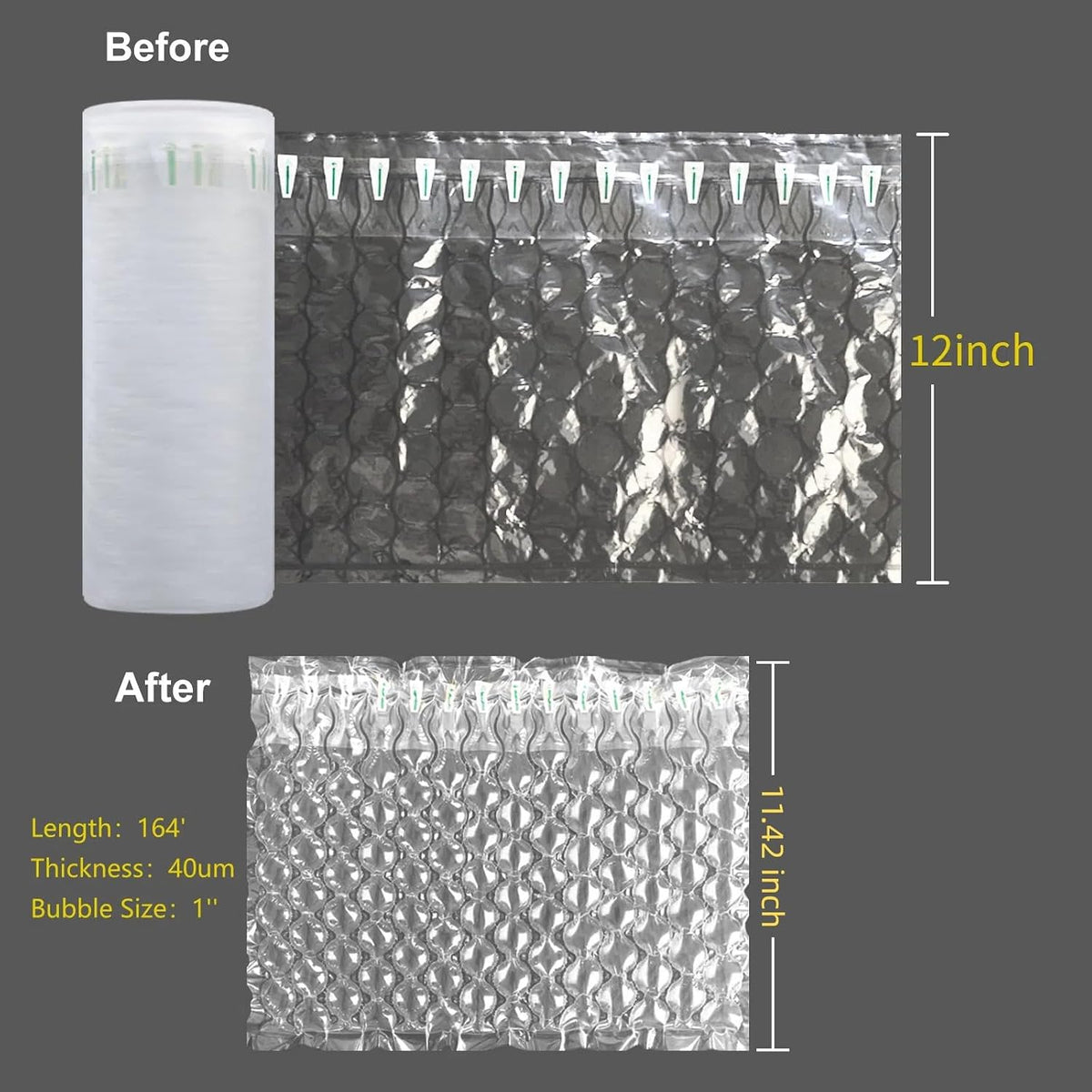 Inflatable Bubble Cushioning Wrap Roll Heavy Duty Bottle Shipper Protector Sleeve 12"x164' Large Size Air Bubbles