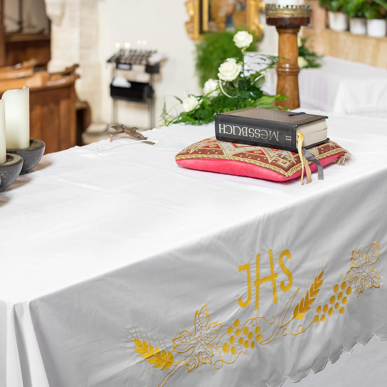 White Altar Cloth Communion Church Table Cloth, 88″ X 52″, Cover
