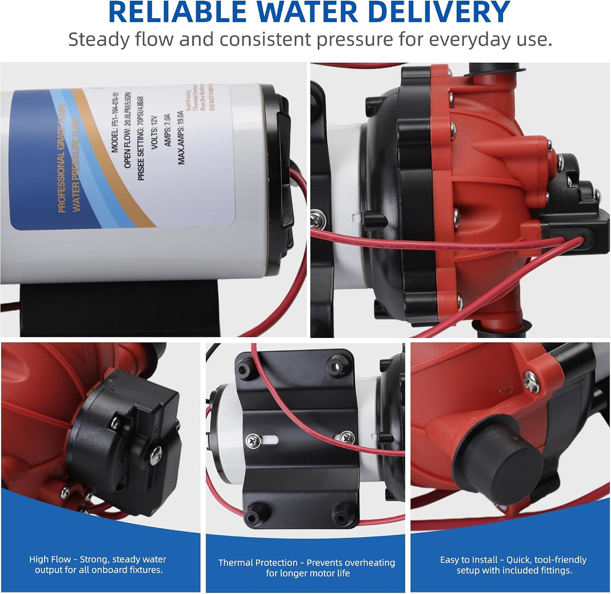 Washdown Pump Kit - 12V DC 5.5 GPM 70 PSI