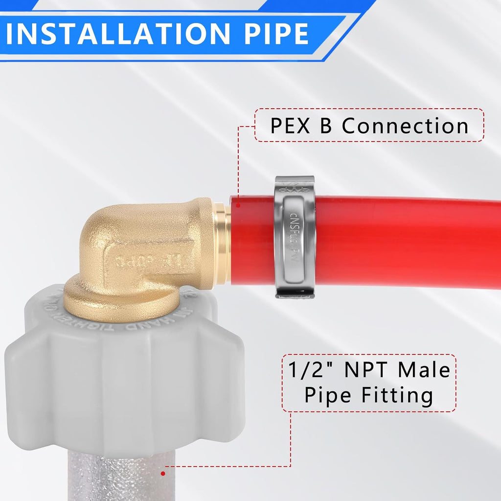 1/2" Pex × 1/2" Female NPT Swivel Elbow No-Lead Brass Crimp Fitting,PEX-B Compatible,2-Pack
