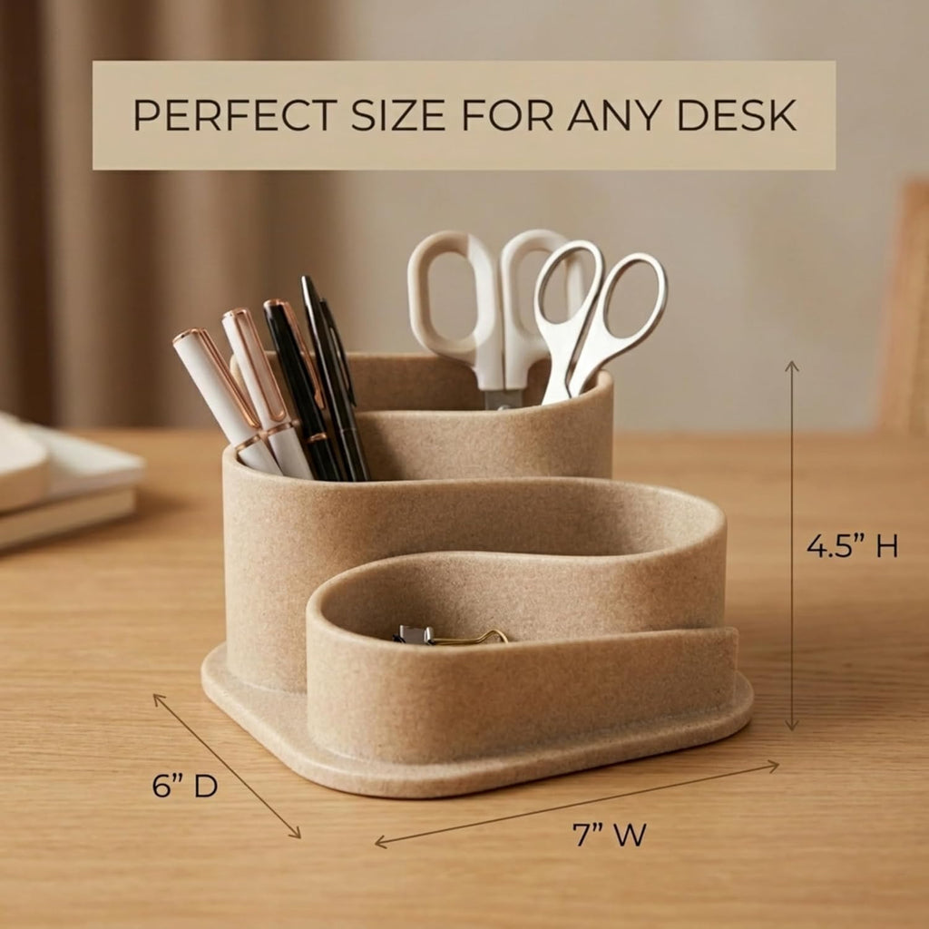 Aesthetic Desk Organizer - Aesthetic Office Desk Accessories - Boho Pen Holder - Neutral Beige Desk Accessories