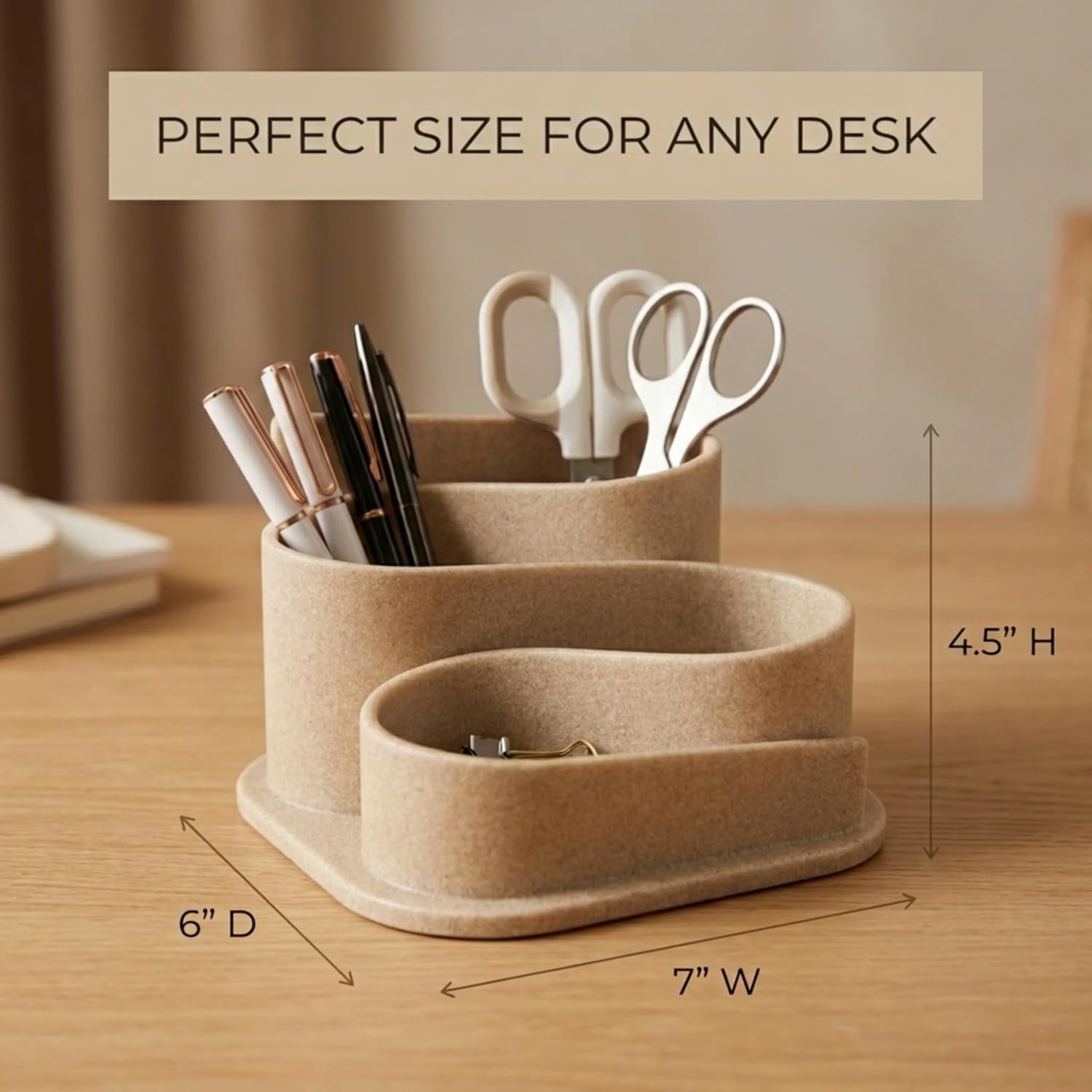 Aesthetic Desk Organizer - Aesthetic Office Desk Accessories - Boho Pen Holder - Neutral Beige Desk Accessories