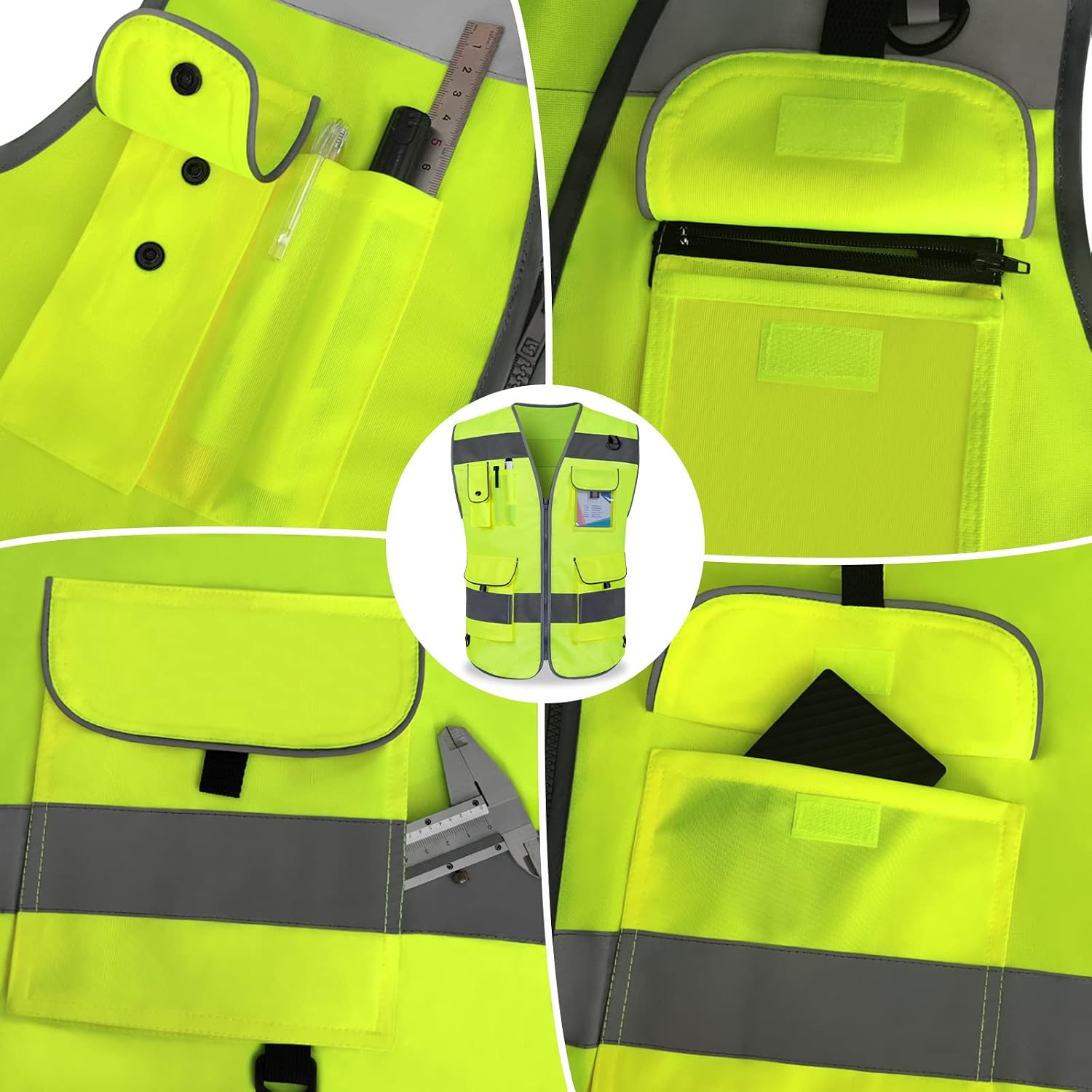 Hi Vis Vest 9 Pockets High Visibility Reflective Safety Vest for Men Women, Safety Construction Vest with Reflective