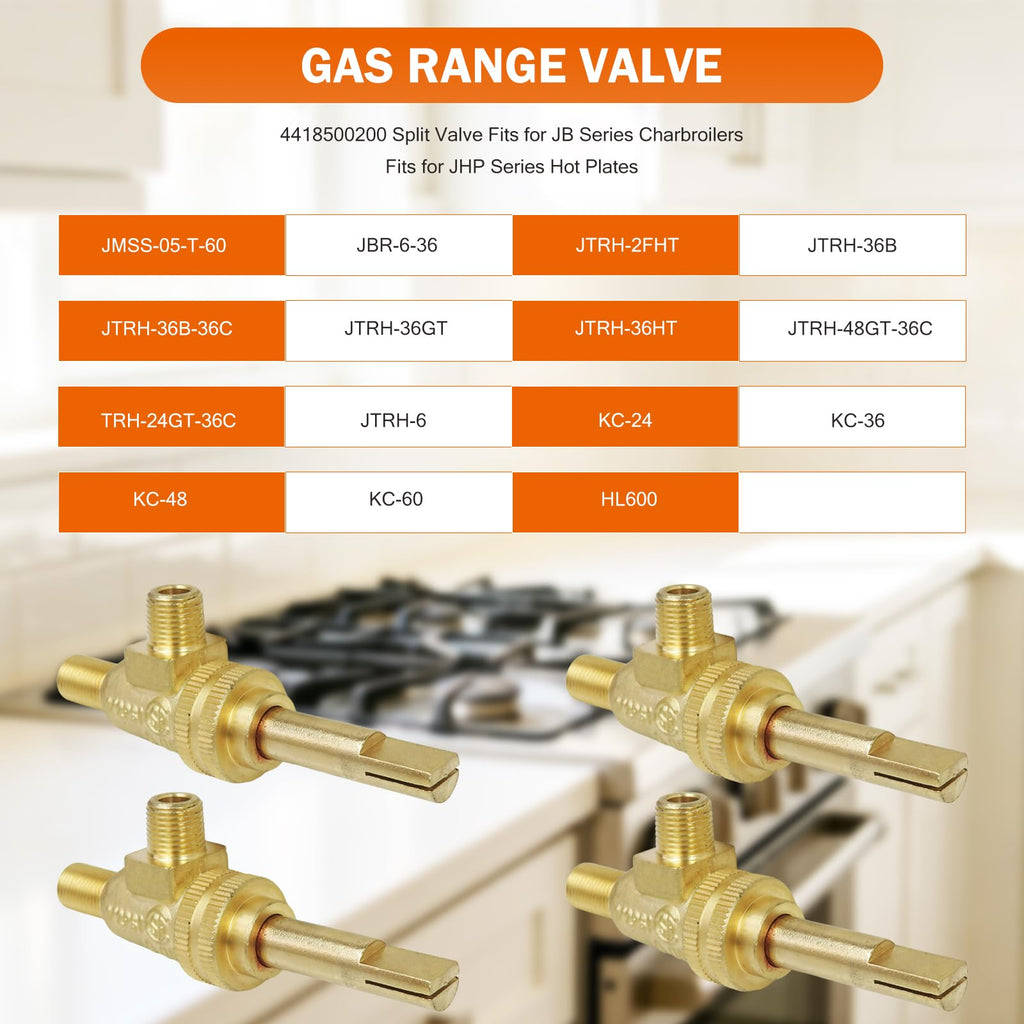 Smaeti Replacement Gas Burner Valve - 4418500200 Compatible with Jade Range, 1/8" MPT x 3/8"-27, 4-Pack Horizontal Split Valve, Compatible with JTRH-36B-36C, JTRH-36GT