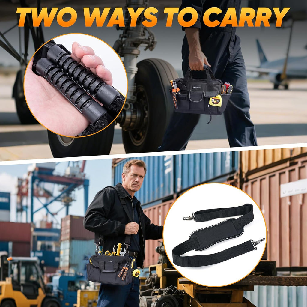 Heavy Duty Tool Bag with Multi-Pockets, Portable Tool Box Organizer Storage Bag, with Adjustable Shoulder Strap and