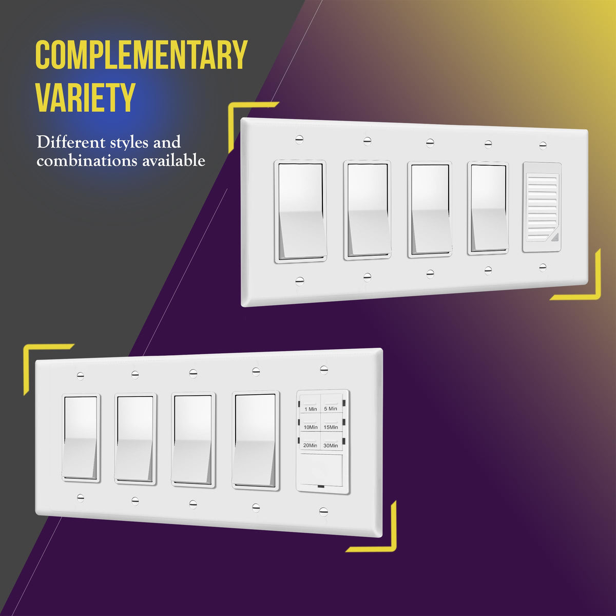 ENERLITES 5-Gang White Mid-Size Decorator Switch Outlet Wall Plate Cover