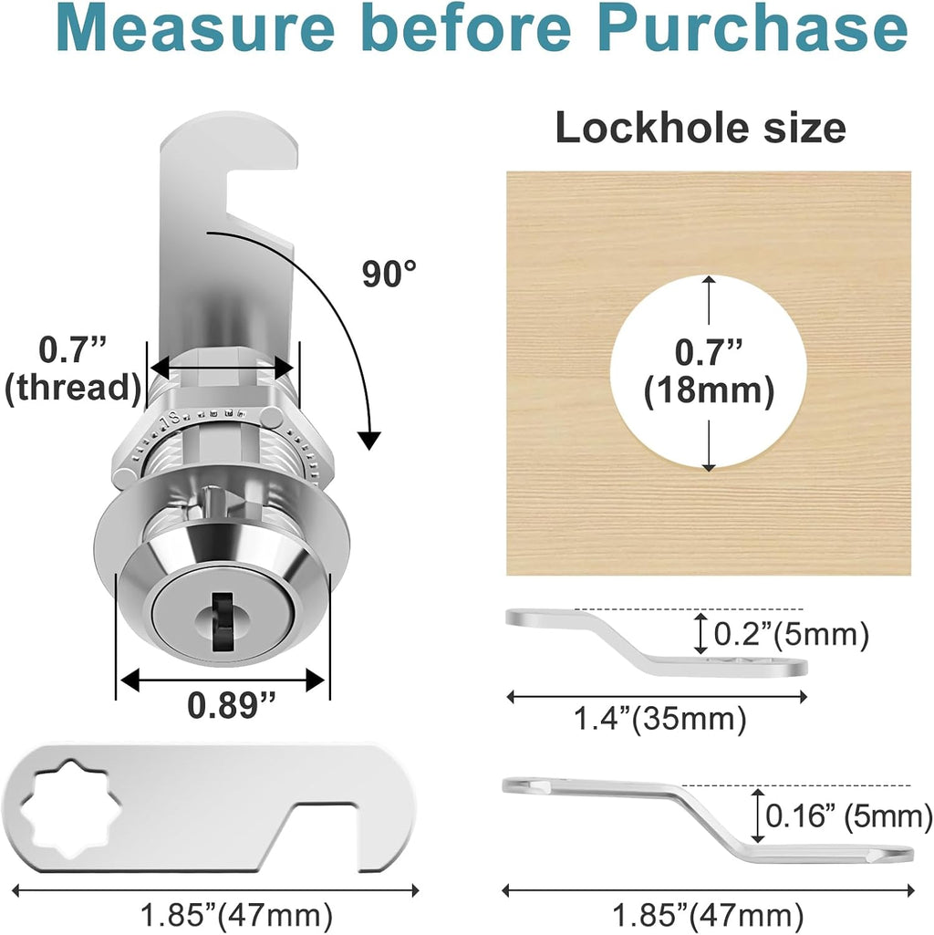 Cabinet Cam Lock 3/4" Keyed Different Cam Locks with Keys Secure Files Drawers RV Storage Locks Replacement Set, Zinc