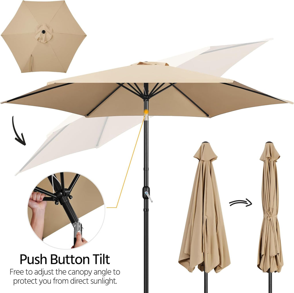 10FT Patio Sunshade with 26.5lb Umbrella Base Outdoor Table Sunshade w/Push Button Tilt, Crank and Sturdy Ribs, Patio