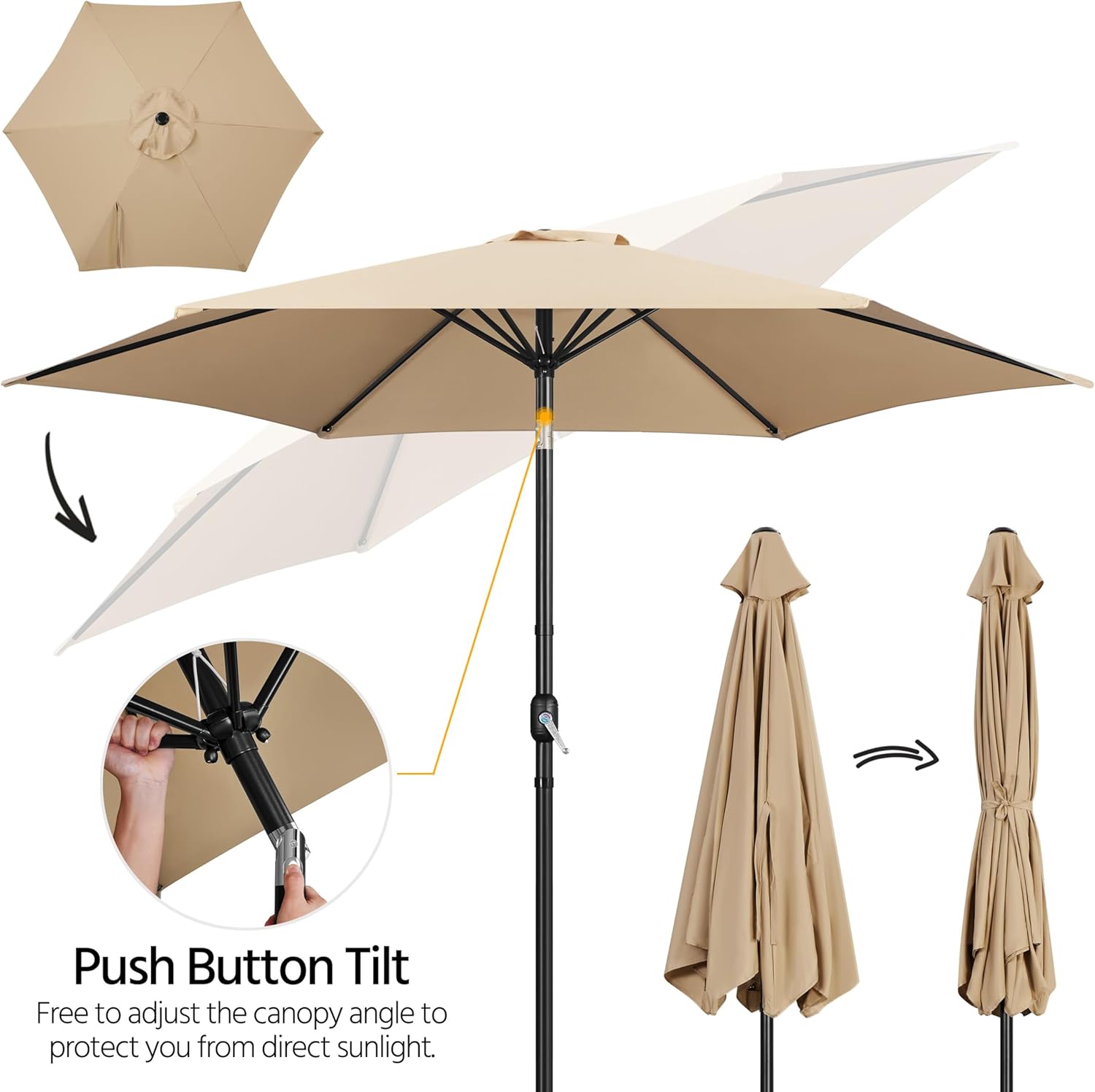 10FT Patio Sunshade with 26.5lb Umbrella Base Outdoor Table Sunshade w/Push Button Tilt, Crank and Sturdy Ribs, Patio