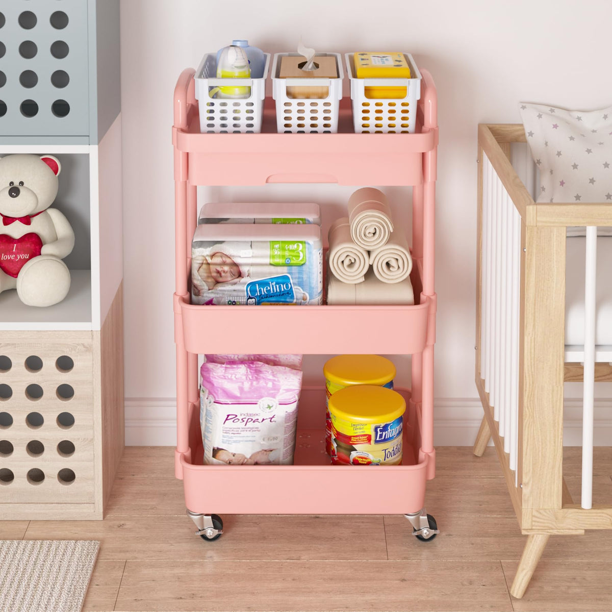 3-Tier Utility Cart with Drawer & Wheels, Storage for Home,Office