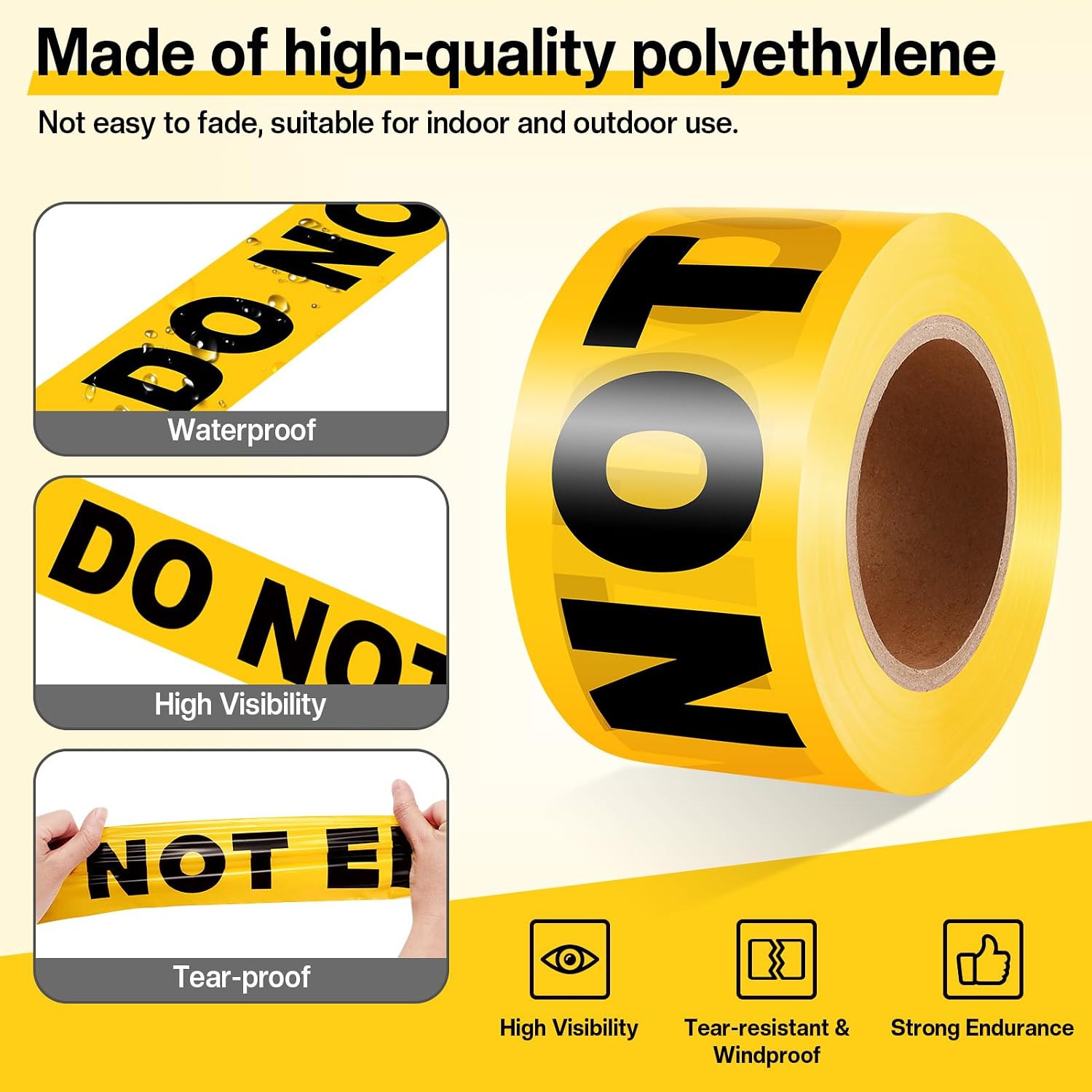 8 Rolls Yellow Caution Do Not Enter Tape 3 Inch x 1000 Feet Safety Warning Tapes Waterproof Barricade Tapes Resistant