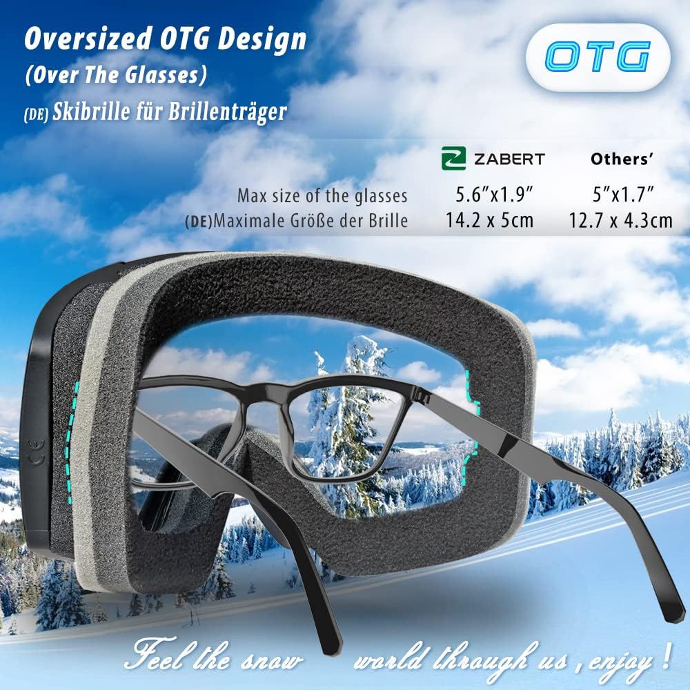 OTG Over Glasses Ski Goggles,Snow Snowboard Goggles,Adult Men Women Youth,Anti-fog 100% UV Protection Stylish Comfy