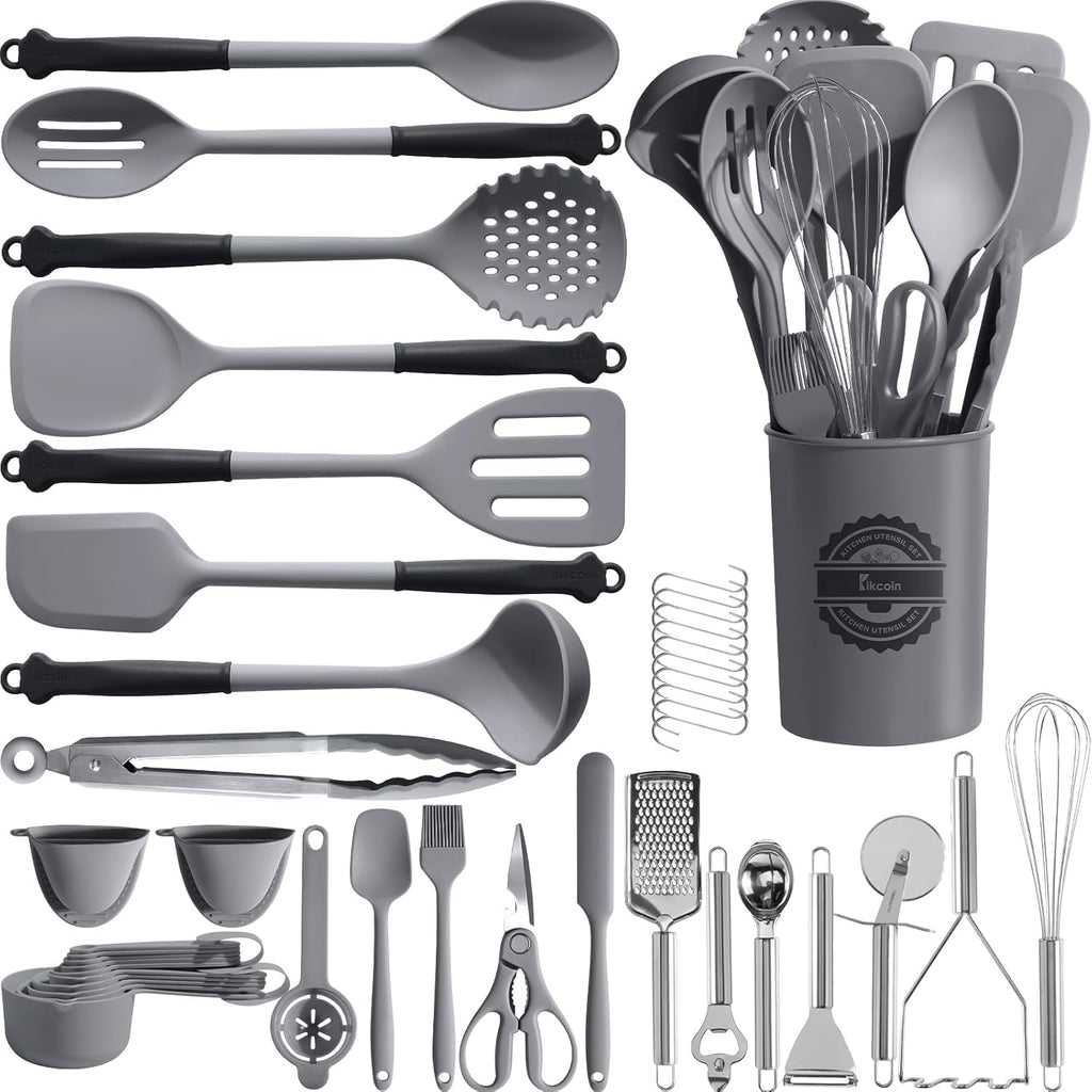 43Pcs Large Kitchen Utensils Set - Silicone Cooking Utensils Set, Dishwasher Safe Spatula Set for Non-stick Cookware