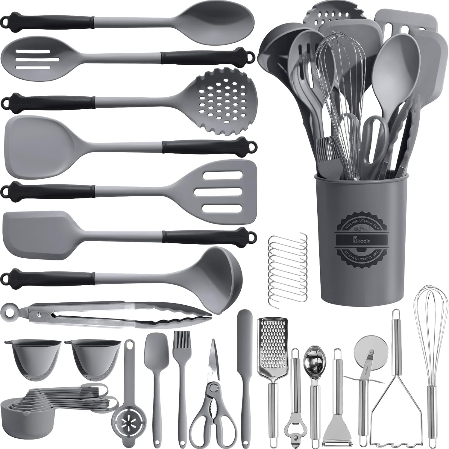 43Pcs Large Kitchen Utensils Set - Silicone Cooking Utensils Set, Dishwasher Safe Spatula Set for Non-stick Cookware