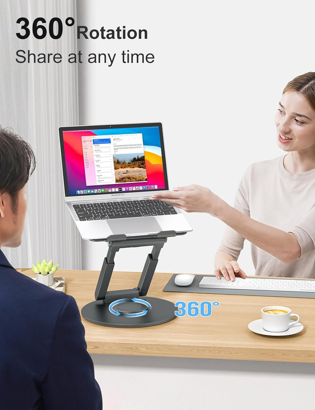 Telescopic Laptop Stand for Desk with 360° Swivel Base, Sit to Stand, Height Adjustable, Portable Riser Holder for