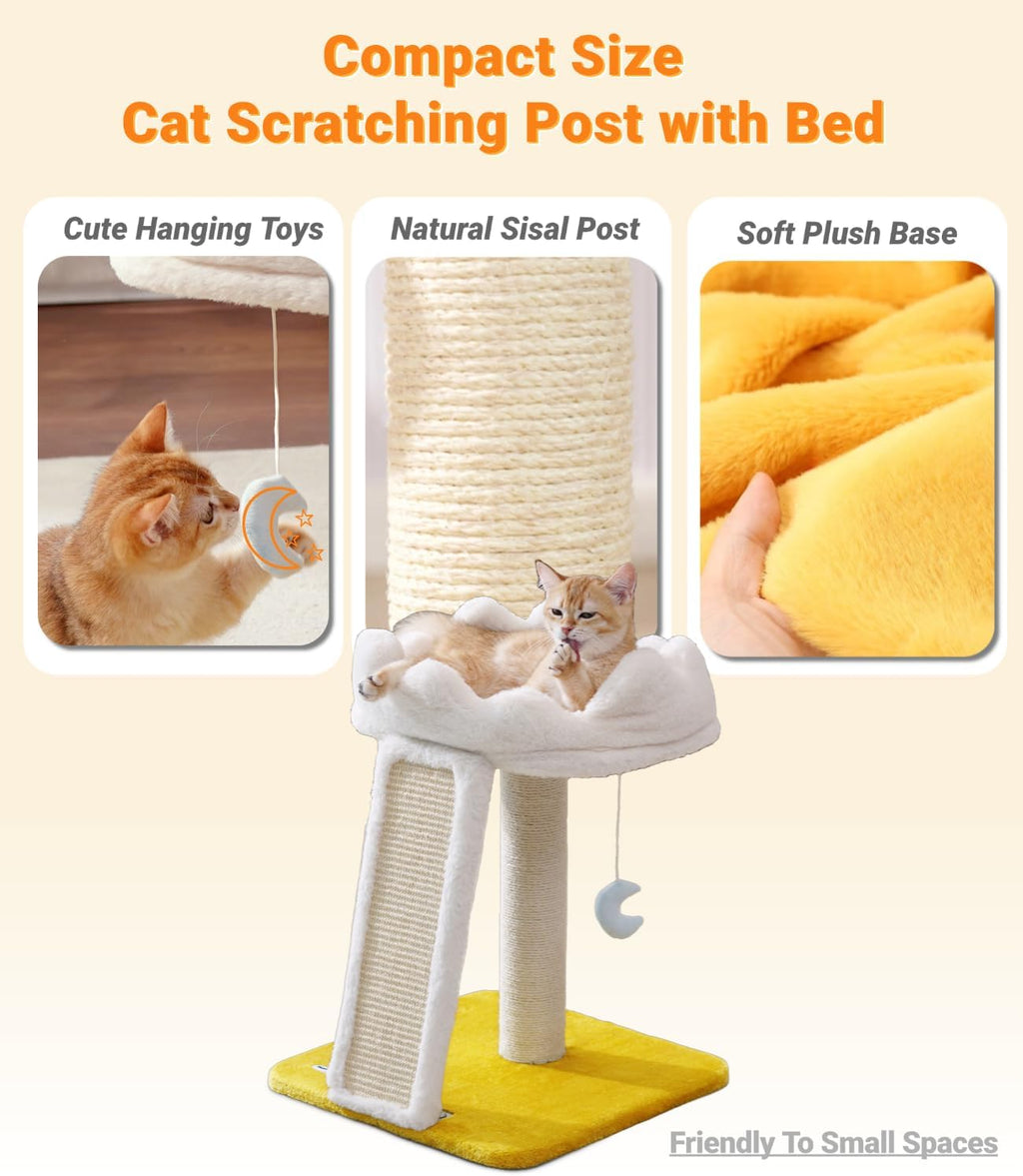 Cat Tree, Cloud Cat Tower with Soft Bed, Cat Scratching Post & Pad with Larger Perch for Window Viewing, Small Cat