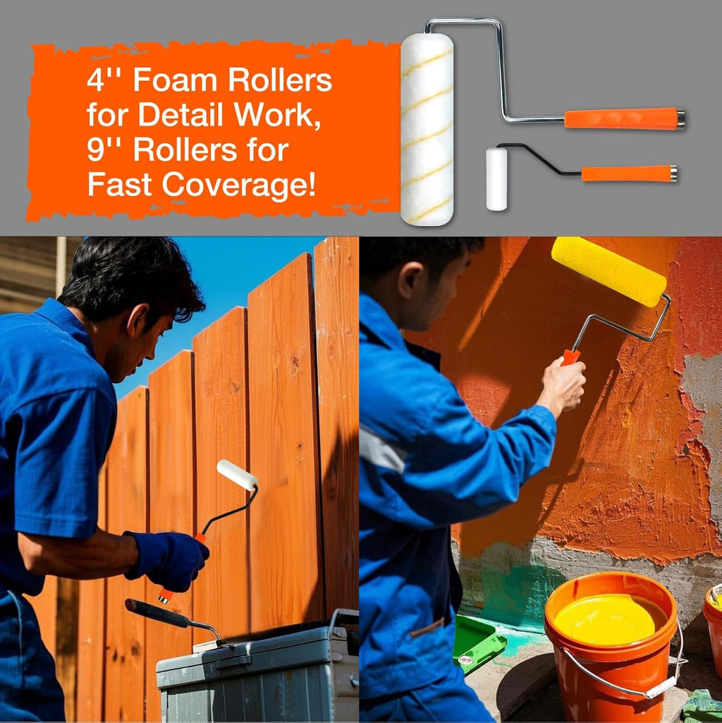 King Origin 31 PCS Paint Roller Kit, Extension Pole (4.75 ft), 4"&9" Paint Roller, Paint Tray & Liners, Brushes |