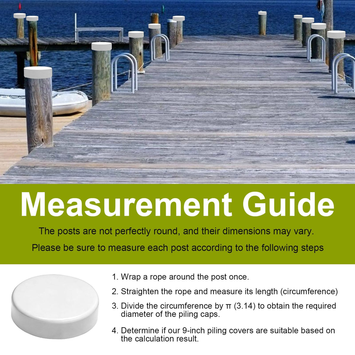Dock Piling Caps, 9" Flat Top Design Piling Cover, Dock Post Cap Round