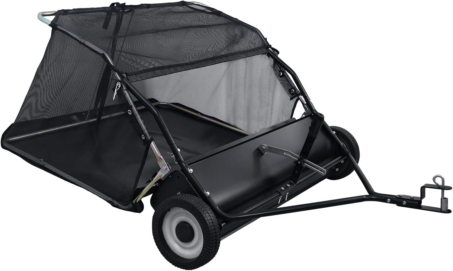 Pull Behind Lawn Sweeper with Dumping Rope, 44” Tow Behind Leaf Collector, Adjustable Height Yard Sweeper with Large