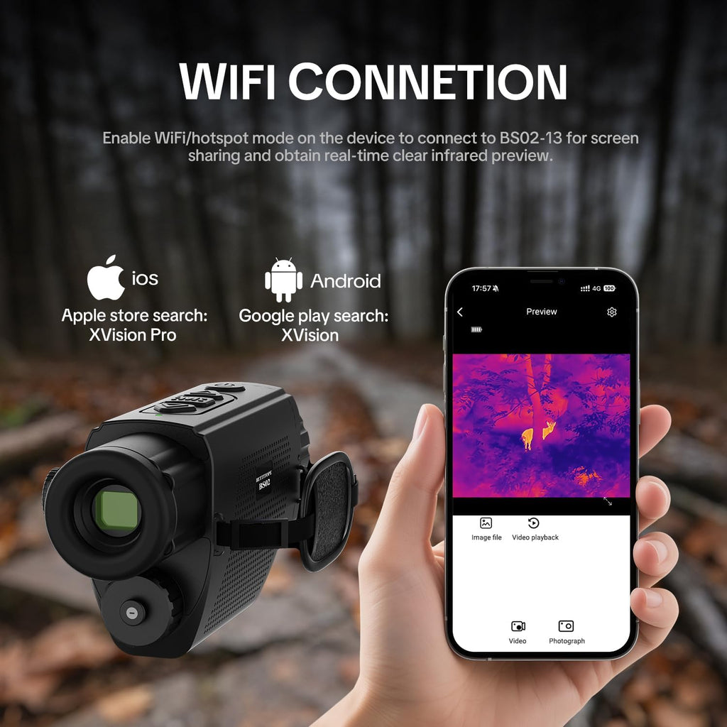 BS02-13 Thermal Imaging Monocular, 256 x 192 IR Resolution, 13mm Lens 50Hz Thermal Night Vision, Supports Wireless