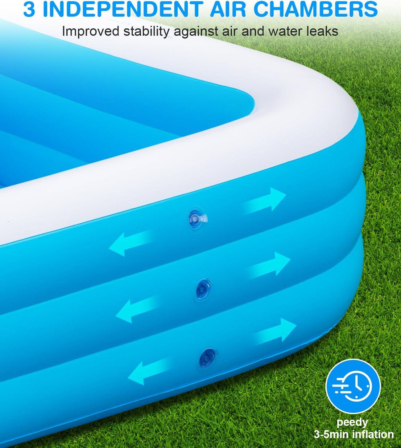 Large Inflatable Swimming Pool - GISAEV 145" x 74" x 22" Oversized Family Blow Up Pool for Adults & Kids, Sturdy