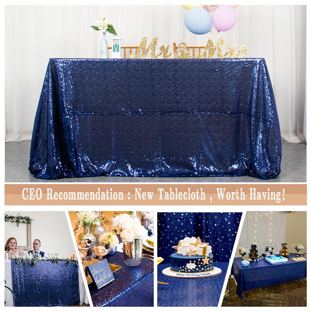 Navy Blue Sequin Tablecloth 60x102-Inch Rectangle Tablecloth Shimmer Birthday Tablecloth Overlay Glitter Tabblecloth