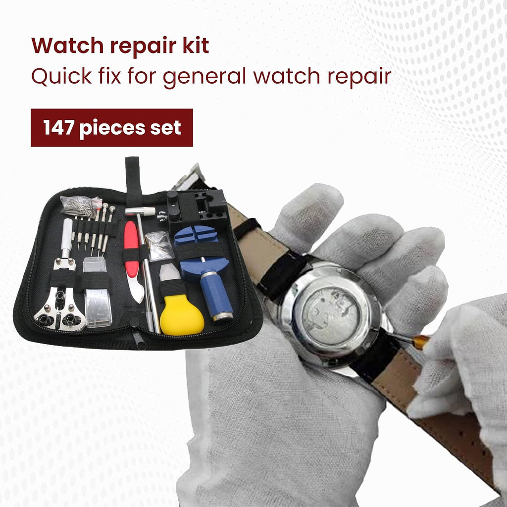 Watch Repair Kit (147 Pieces) - Professional Service Set with Carry Case & User Manual - Battery, Band, Strap, Link
