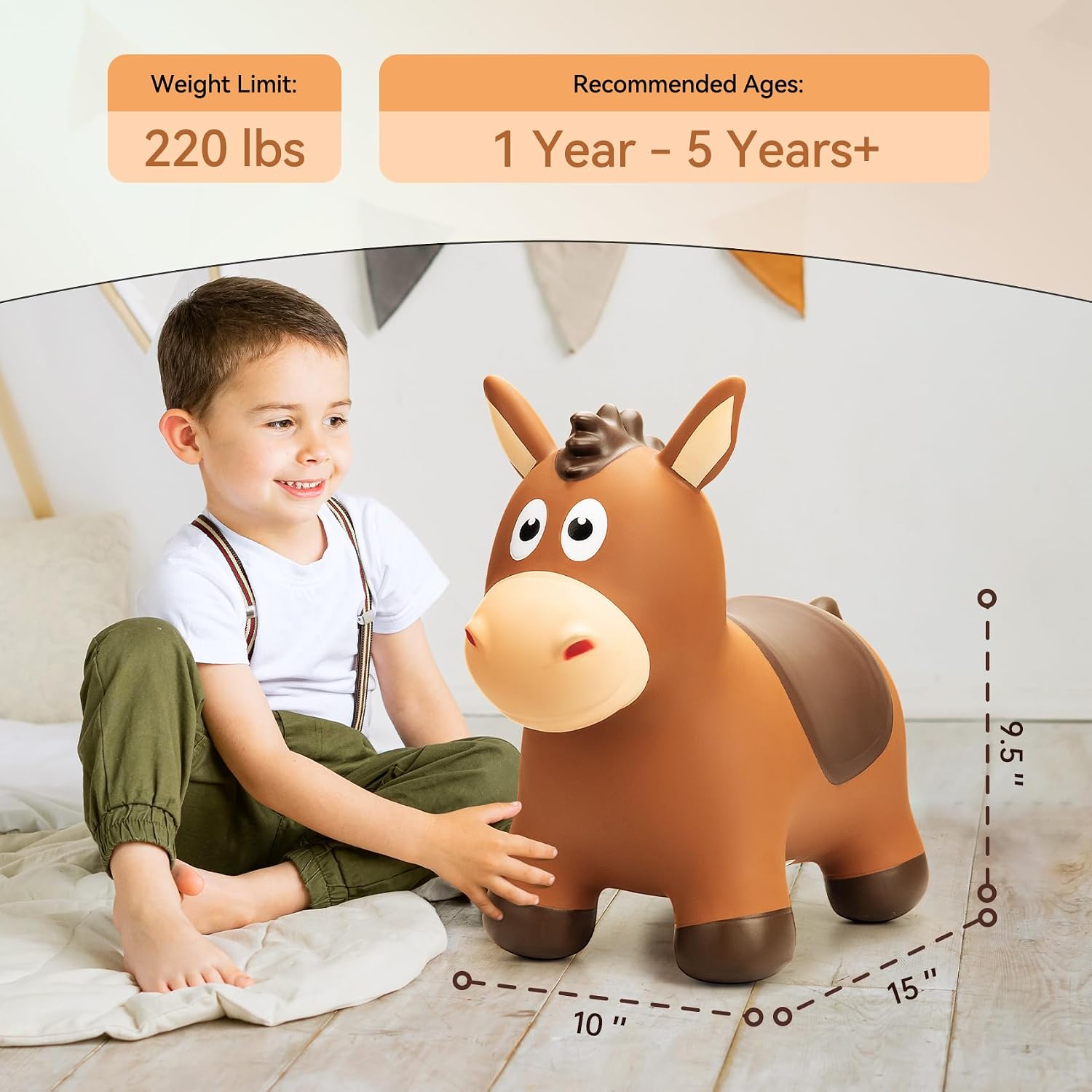Bouncy Horse for Toddlers 1-3, Inflatable Ride on Bouncy Animal Hopper Toys for 1 2 3 4 5 Year Old Girl Boy Kids